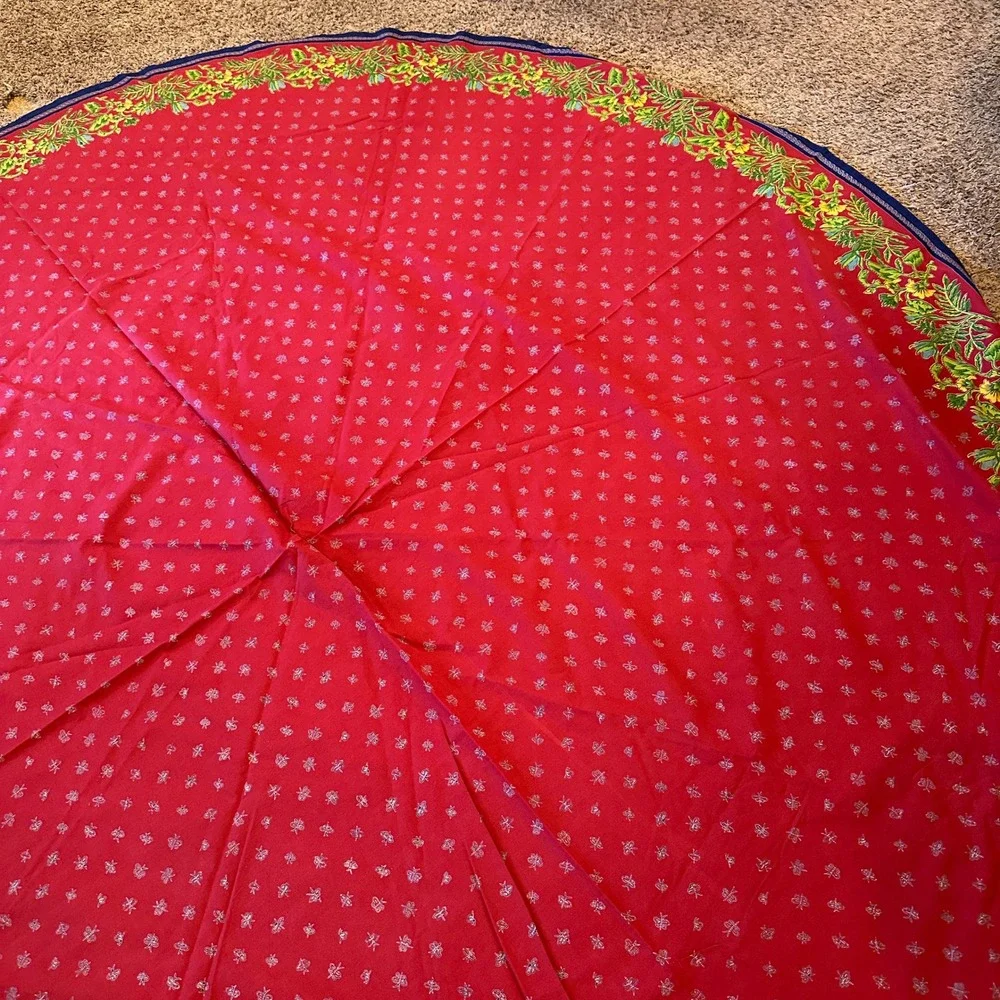 Williams Sonoma Red Cotton Round Tablecloth Floral Butterfly Provence